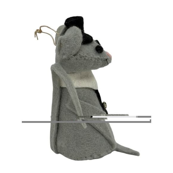 Vintage Gray Wool Felted Mouse Ornament Black Top Hat Collar Tie Handcrafted - Picture 5 of 12